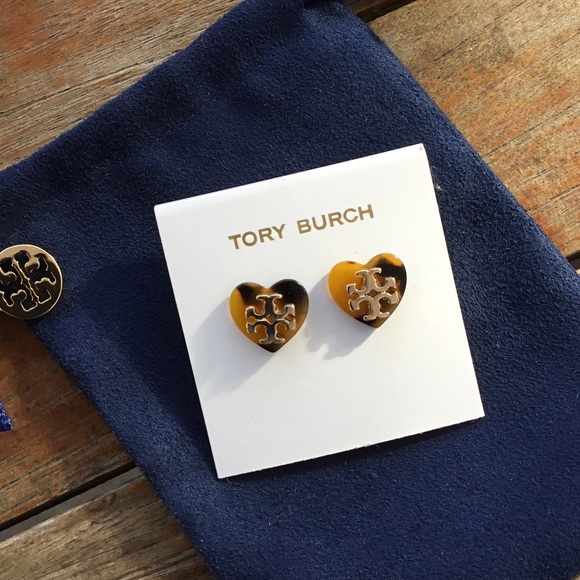Tory Burch Jewelry - Tory Burch Heart Logo Tortoise Earrings